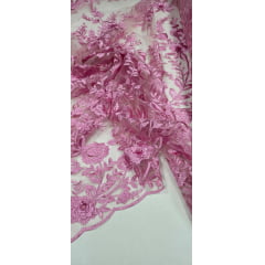 Renda Bordada London 3D Rosa Médio Modelo 17 - Comprimento 1,20 m x Largura 1,30 m