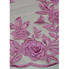Renda Bordada London 3D Rosa Médio Modelo 17 - Comprimento 1,20 m x Largura 1,30 m