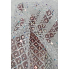 Paetê Bordado Sofia Branco  Holográfico - Comprimento 1 m x Largura 1,60 m - Cópia (1)