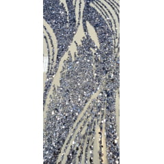 Tule Bordado com Paetês Wave Azul Serenity - Comprimento 1 m x Largura 1,50 m