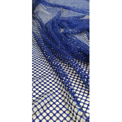 Tela Arrastão Azul Royal com Pedrarias Azul - Comprimento 0,90 cm x Largura 1,30 m Tela Arrastão Azul Royal com Pedrarias Azul - Comprimento 0,90 cm x Largura 1,30 m