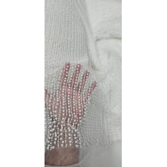 Tule Bordado com Pedrarias e Pérolas Bride Off White - Comprimento 0,40 cm x Largura 1,30 m