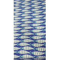 Crepe Duna Digital Sardinhas Fundo Azul - Comprimento 1,90 x Largura 1,45 m