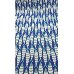 Crepe Duna Digital Sardinhas Fundo Azul - Comprimento 1,90 x Largura 1,45 m