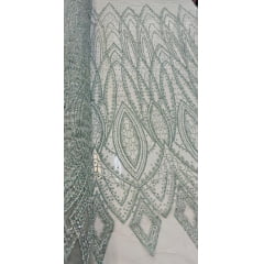 Tule Diamond Arabescos Verde Menta Escuro Modelo 12752 - Comprimento 0,45 cm x Largura 1,45 m