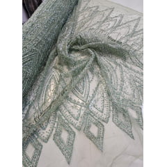 Tule Diamond Arabescos Verde Menta Escuro Modelo 12752 - Comprimento 0,45 cm x Largura 1,45 m