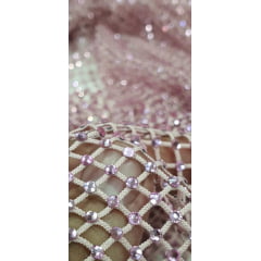 Tela Arrastão Rosê com Pedrarias Rosê - Comprimento 0,90 cm x Largura 1,30 m