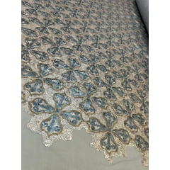 Paetê Bordado com Forro de Malha Church Kaki - Comprimento 1 m x Largura 1,30 m