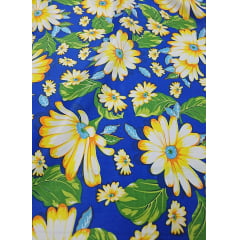 Chitão Estampado Fundo Azul com Margaridas - Comprimento 3,50 m x Largura 1,40 m