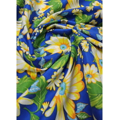 Chitão Estampado Fundo Azul com Margaridas - Comprimento 3,50 m x Largura 1,40 m