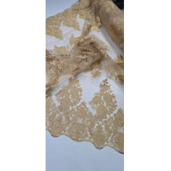 Tule Bordado com Bico Dourado N31 ( BICO NOS 2 LADOS ) - Comprimento 1 m x Largura 1,30 m