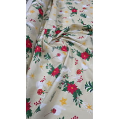 Tergal Natalino Flores Fundo Creme 15 - Comprimento 4 m x Largura 1,47 m