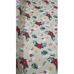 Tergal Natalino Flores Fundo Creme 15 - Comprimento 4 m x Largura 1,47 m