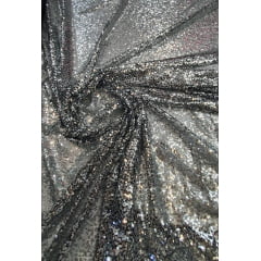 Paetê Bordado Paris Fundo Preto com Paetê Prata - Comprimento 0,95 cm x Largura 1,40 m