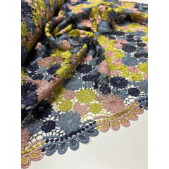 Renda Guipir Verão Multicolor Tons de Azul Jeans/Ocrê/Rosê - Comprimento 1 m x Largura 1,30 m