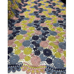 Renda Guipir Verão Multicolor Tons de Azul Jeans/Ocrê/Rosê - Comprimento 1 m x Largura 1,30 m