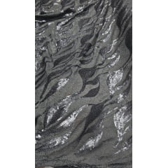 Renda Bordado com Paetê Monte Carlo Cinza Chumbo - Comprimento 0,90 cm x Largura 1,50 m 