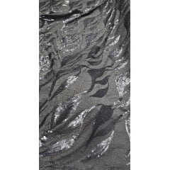 Renda Bordado com Paetê Monte Carlo Cinza Chumbo - Comprimento 0,90 cm x Largura 1,50 m 