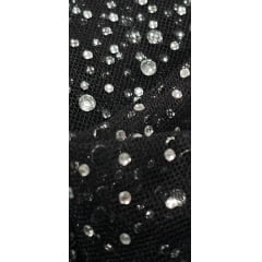 Tule Party Fundo Preto com Strass Prata - Comprimento 1 m x Largura 1,40 m 