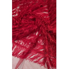 Tule com Franjas Vermelho - Comprimento 0,60 cm x Largura 1,40