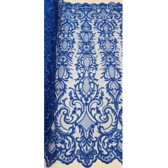 Tule Bordado com Bico Azul Royal Modelo 1244C - Comprimento 2 m x Largura 1,30 m 