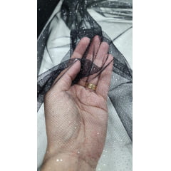Tule com Glitter Fantasy Preto brilho prata - Comprimento 2 m x Largura 1,50 m