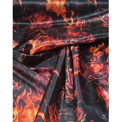 Cetim Estampado Digital Rosas de Fogo  - Comprimento 0,80 cm x Largura 1,47 m  