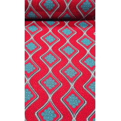 Crepe Verona Com Elastano Estampado Africano Desenho 01 Fundo Vermelho COM DEFEITO- Comprimento 1 m x Largura 1,50 m