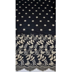 Layse Bordada Premium 3D Bicolor Preto com Kaki  - Comprimento 1,20 x Largura 1,30 m