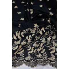 Layse Bordada Premium 3D Bicolor Preto com Kaki  - Comprimento 1,20 x Largura 1,30 m