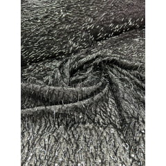 Tule Bordado com Paetês e Canutilhos Saab Cinza Chumbo - Comprimento 1 m x Largura 1,30 m