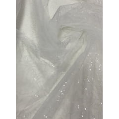 Tule Bordado Caminho Sem Fim Branco com Paetê Transparente - Comprimento 1 m x Largura 1,60 m