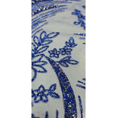 Tule com Glitter Diamond Azul Royal STLX - Comprimento 1,30 m x Largura 1,45 m