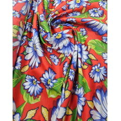 Chitão Estampado Fundo Vermelho com Margaridas COM FALHA - Comprimento 0,75 Cm x Largura 1,40 m -