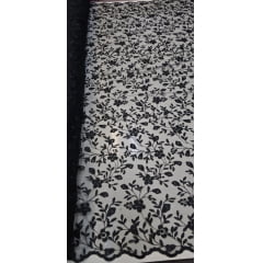 Tule Bordado Festa Preto - Comprimento 0,75 cm x Largura 1,30 m
