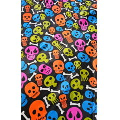 Cetim Estampado Halloween Caveiras Coloridas - Comprimento 1 m x Largura 1,47 m