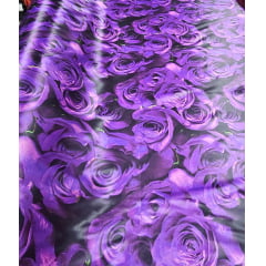 Cetim Estampado Digital Rosas Roxas - Comprimento 0,75 cm x Largura 1,47 m