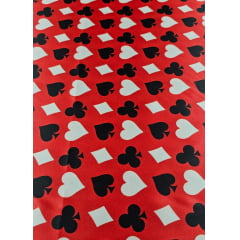 Cetim Estampado Digital Naipes Fundo Vermelho - Comprimento 1,30 m x Largura 1,47 m