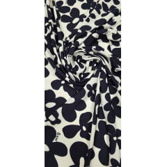 Viscose Premium Baw Flores Preto Fundo Off White - Comprimento 2 m x Largura 1,40 m