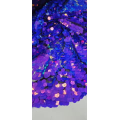 Paetê Bordado Metalic Holográfico Azul com Roxo Modelo 02 - Comprimento 0,35 cm x Largura 1,40 m 