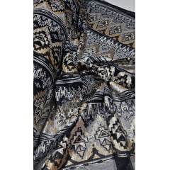 Tule com Paetê Bordado Étnico Dourado e Prata - Comprimento 3 m x Largura 1,35 m 