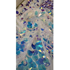 Tule Bordado com Paetê Holográfico Wings Branco - Comprimento 0,50 cm x Largura 1,47 m