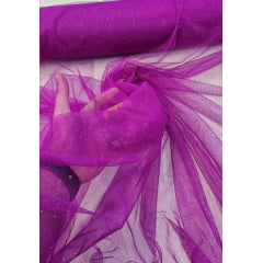 Tule com Glitter Fantasy Fúcsia COM FUROS - Comprimento 1,50 m x Largura 1,50 m