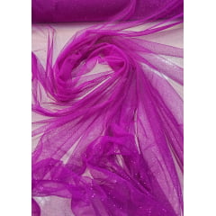 Tule com Glitter Fantasy Fúcsia COM FUROS - Comprimento 1,50 m x Largura 1,50 m