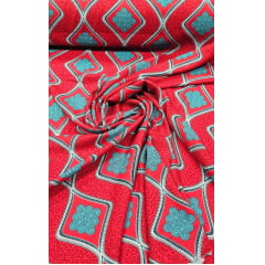 Crepe Verona Com Elastano Estampado Africano Desenho 01 Fundo Vermelho - Comprimento 1 m x Largura 1,50 m