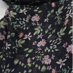 Chiffon de seda pura italiana fundo folhas verdes - Comprimento 1,50 m x Largura 1,40 m