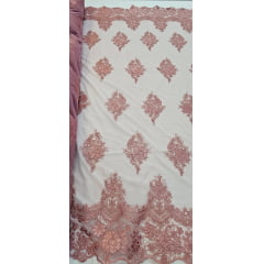 Tule Bordado Europa com Bico Rosê Modelo 383 - Comprimento 3 m x Largura 1,40 m