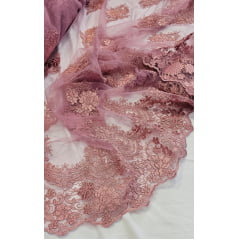 Tule Bordado Europa com Bico Rosê Modelo 383 - Comprimento 3 m x Largura 1,40 m