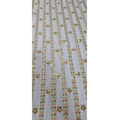 Viscolinho Premium Indiano Bordado Rosê e Verde Água - Comprimento 0,45 m x Largura 1,30 m