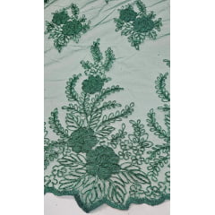 Tule Bordado com Fio Metálico Verde Bandeira 149A - Comprimento 2 m x Largura 1,30 m 